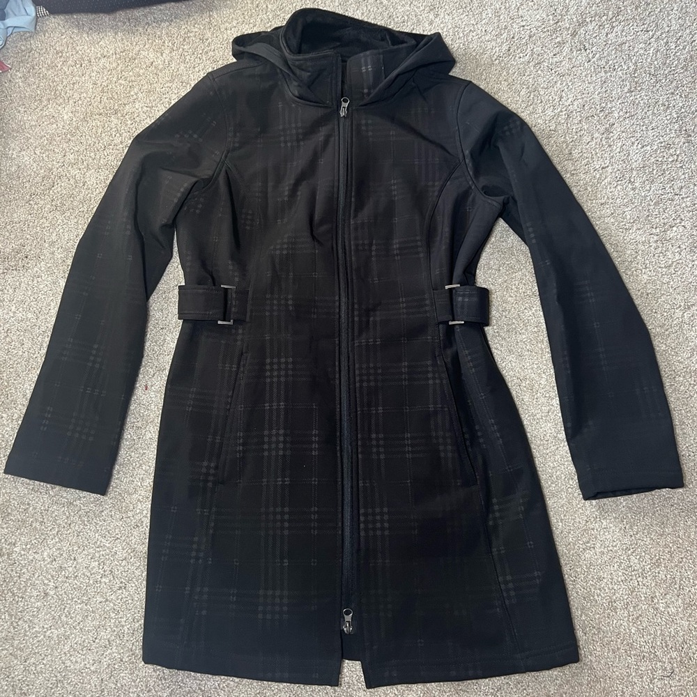 JACLYN SMITH COLLECTION BLACK PLAID FULL LENGTH COAT